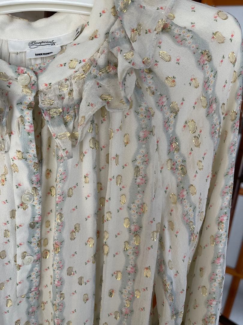 ボンポワン 花柄フリル長袖クリスマスクチュールワンピース　サイズ10