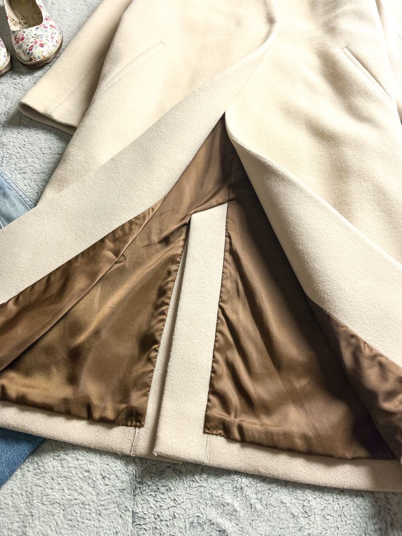 【IENA】イエナ 毛混 MANTECO ノーカラーロングコート アイボリー