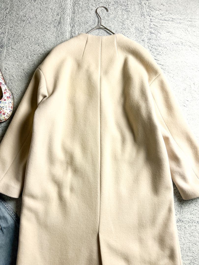 【IENA】イエナ 毛混 MANTECO ノーカラーロングコート アイボリー