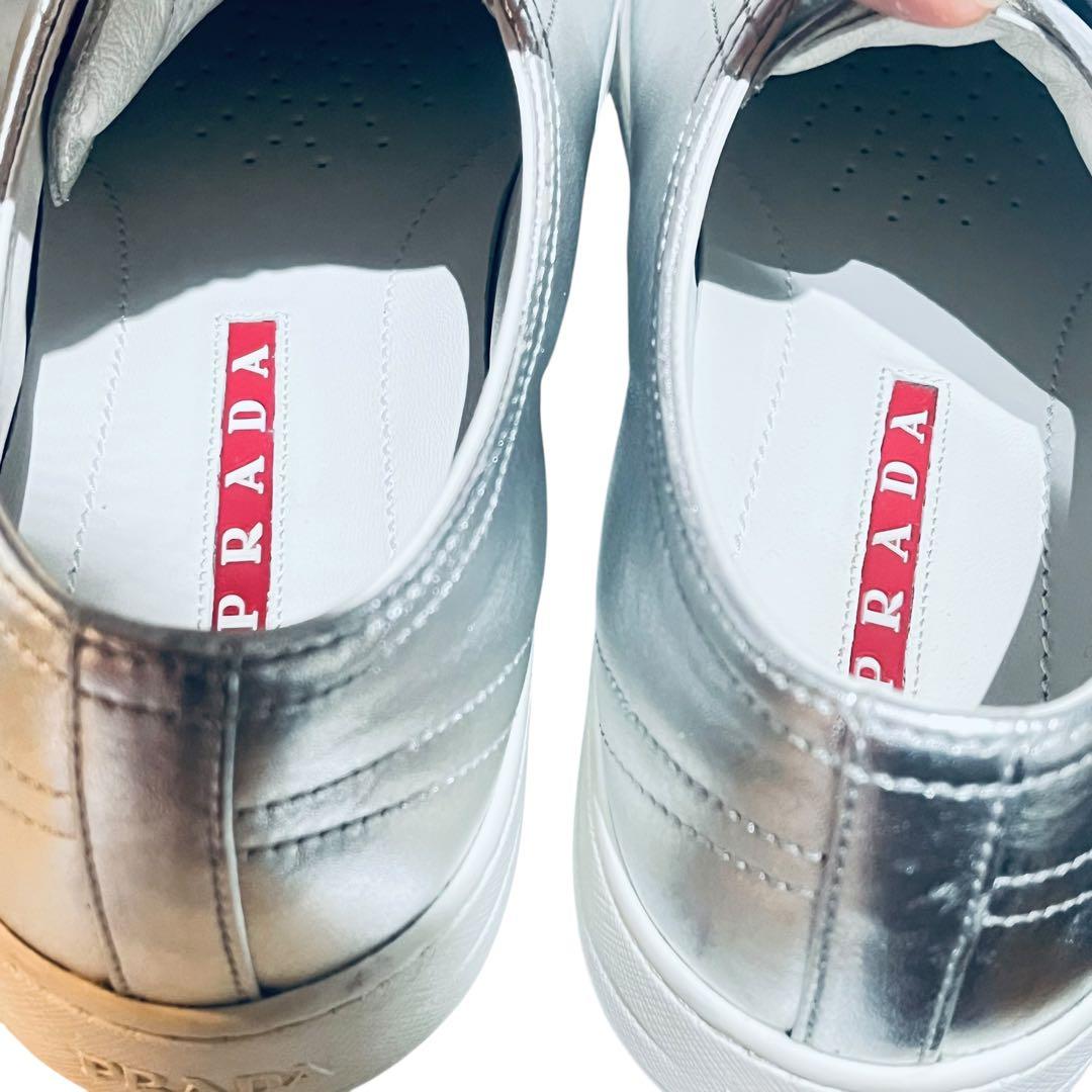 【正規美品】PRADA 3E6187 シルバースニーカー 37(23.5~24)