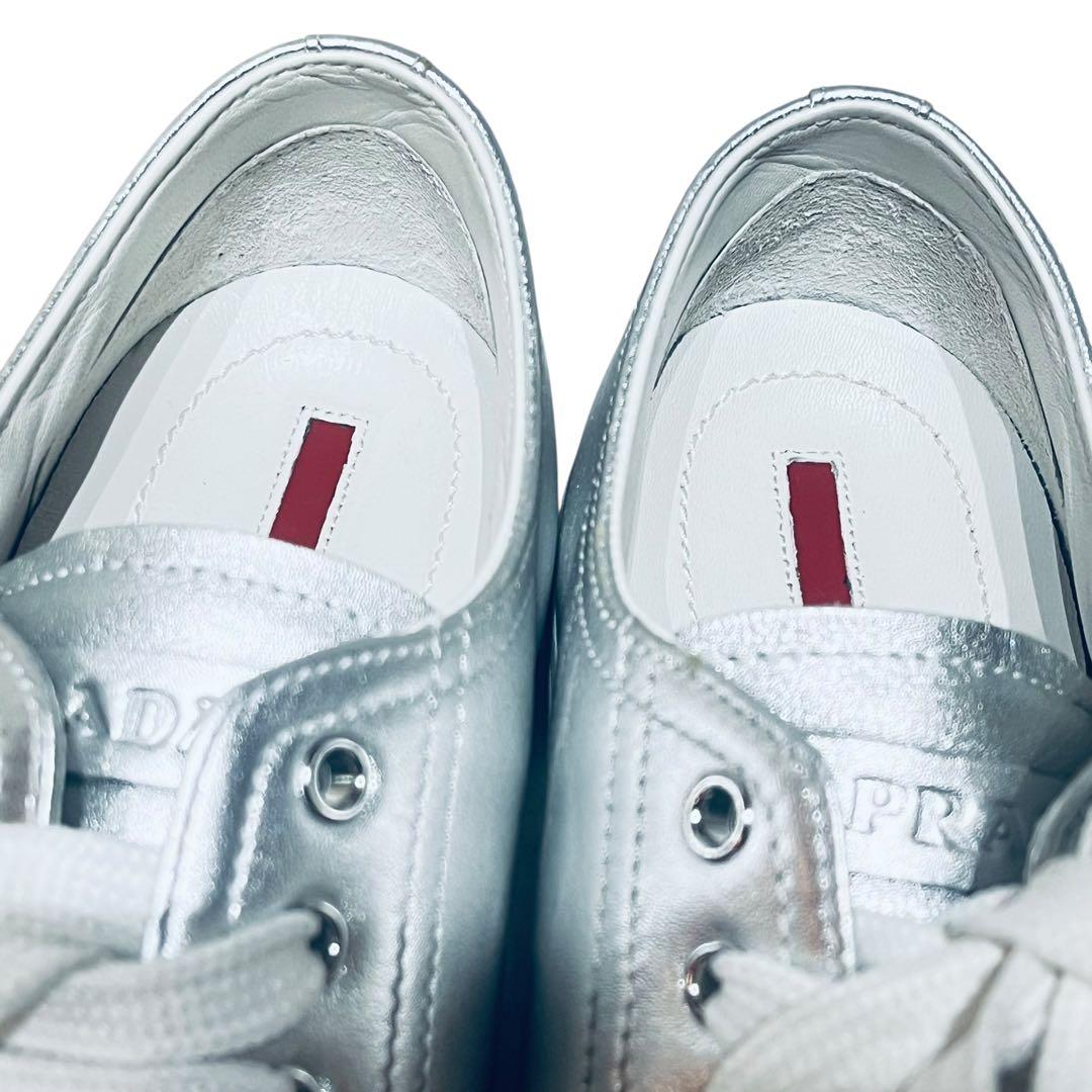 【正規美品】PRADA 3E6187 シルバースニーカー 37(23.5~24)