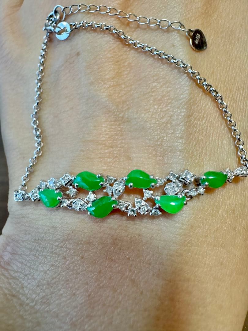 ぽんちゃんK18 ダイヤモンドブレスレット 純天然原色翡翠