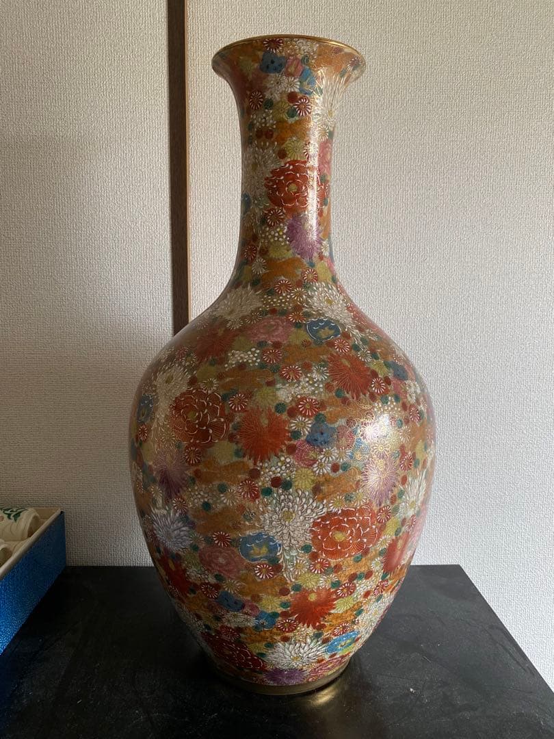 丸十　◯十　薩摩焼　薩摩藩　マーク　色絵金襴手花詰 花瓶　骨董　大変希少