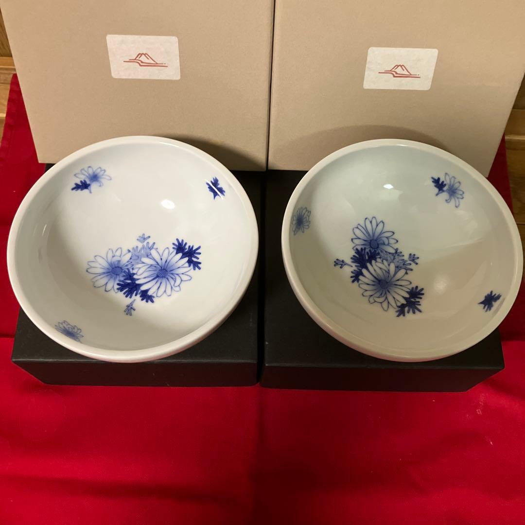 ［新品］深川製磁 廃盤マーガレット柄小丼 椀 2個セット 箱付