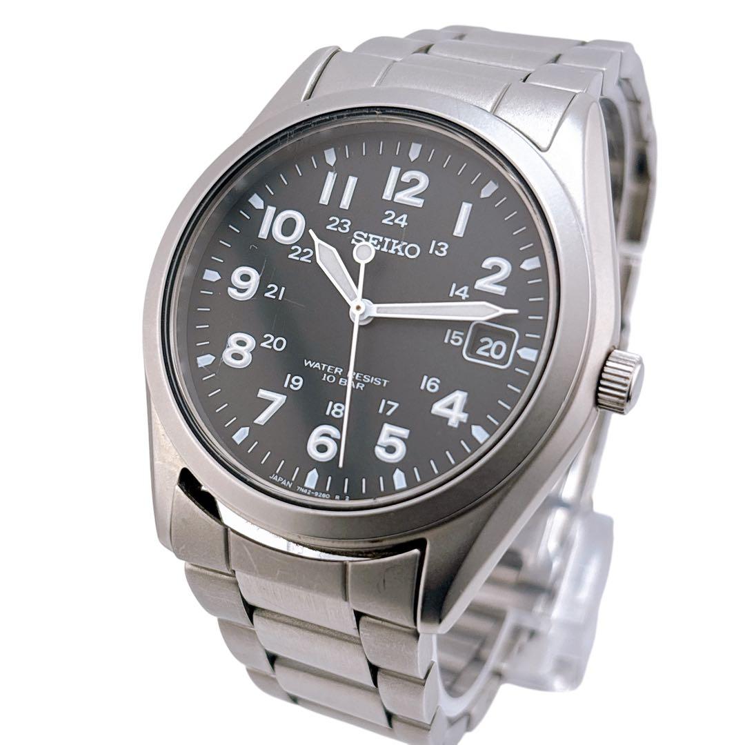 【稼働】 セイコー 腕時計 スピリット 7N42-8260 デイト 純正ベルト