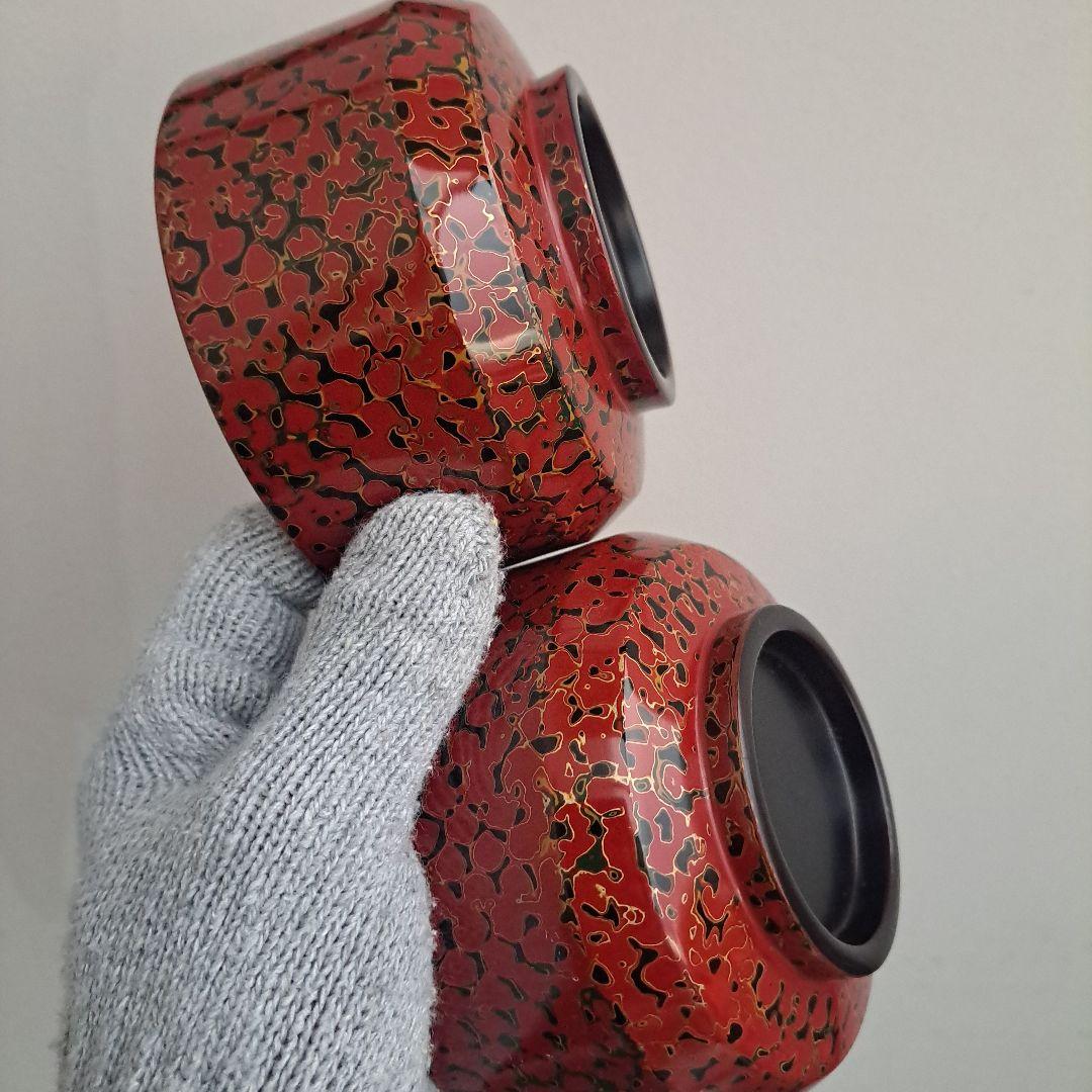 【津軽塗　唐塗　筒型　汁椀/飯椀×5客】天然木製　赤上　未使用/長期保管品