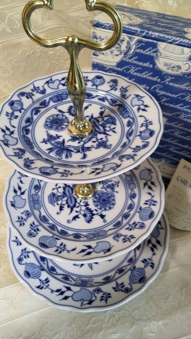 カールスバード ブルーオニオン 3段ケーキスタンド