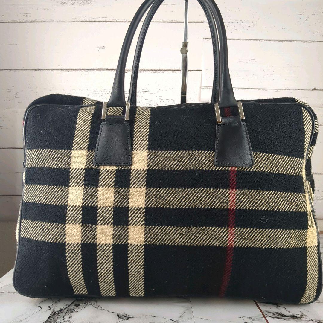 【美品】バーバリー☆メガチェック　ツイード　鍵付き　大容量　ボストンバッグ