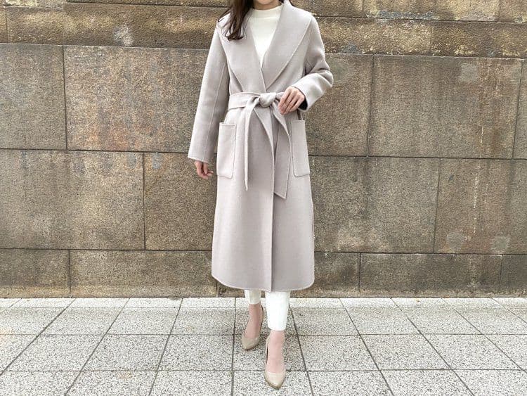 M-premier BLACK ショールカラーリバーベルテッドコート　used