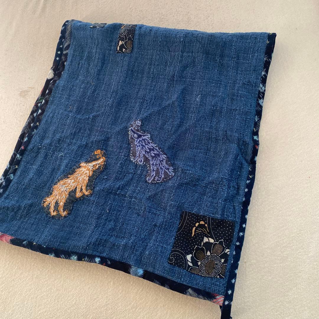 ミナペルホネン ウルフ　ヴィンテージ藍染刺し子　ストール　一点物　手作り