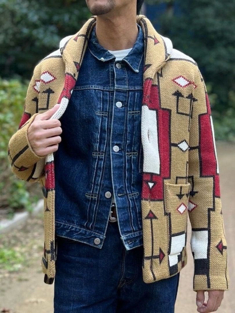 極美品 JELADO Lagna(ラグナ)ピーナッツネイティブ柄カーディガン