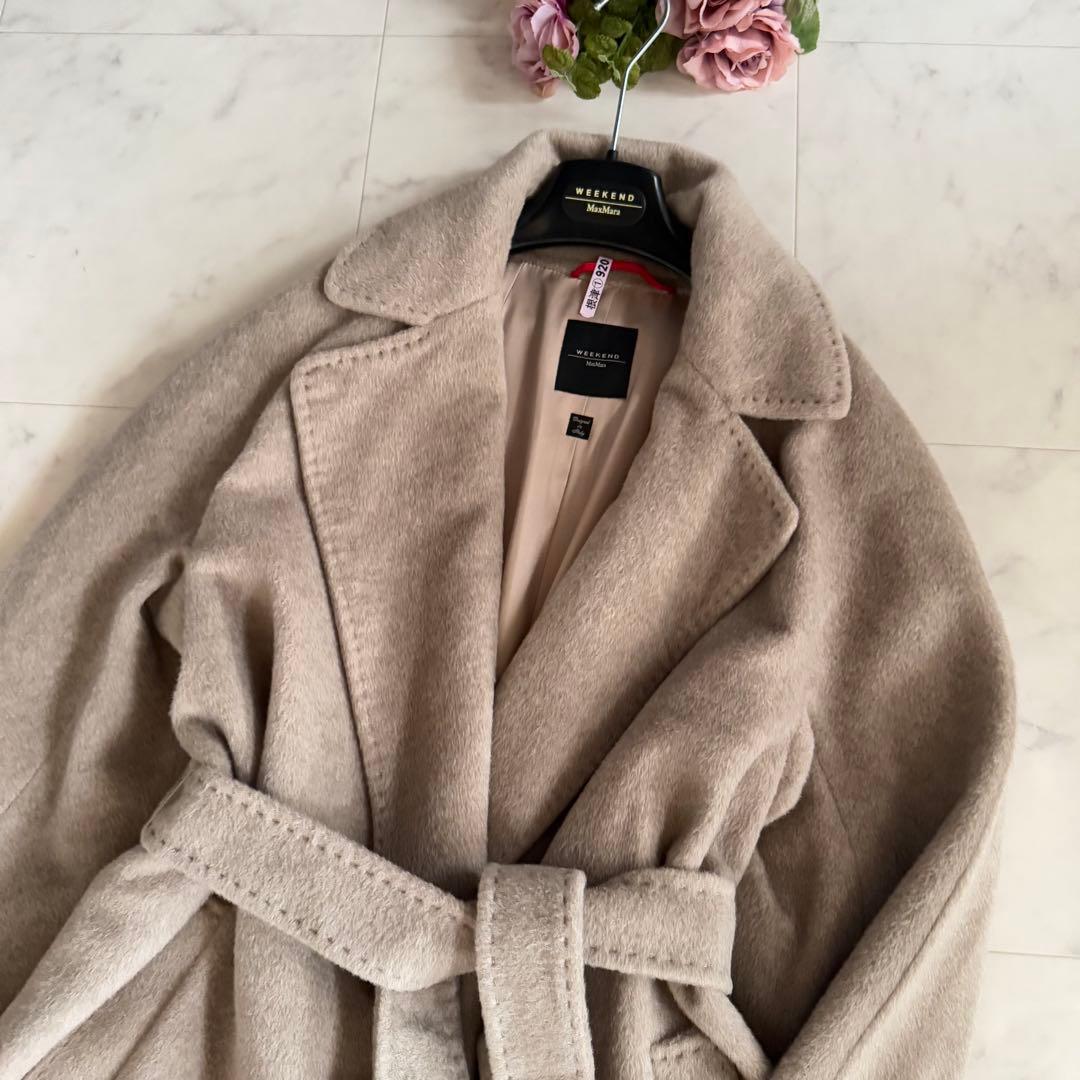 極美品★マックスマーラ アルパカシャギー ベルテッドコート スーパーロング 44