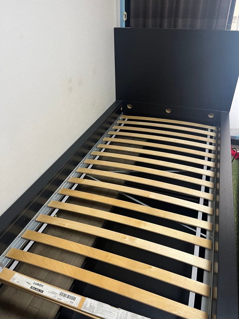 IKEAシングルベッドフレーム 黒 収納付き