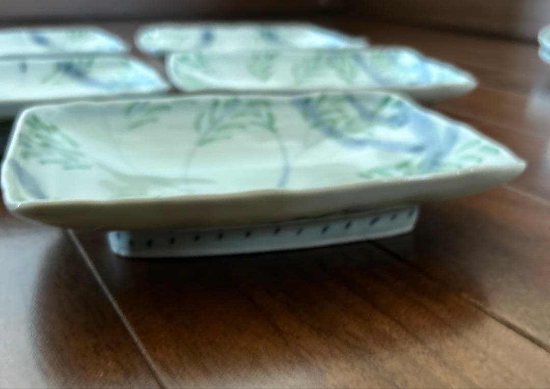 藍水　柳の木の柄　角皿 5枚セット