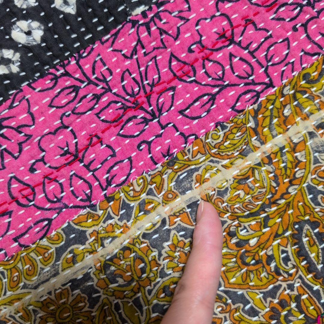 エスニックインテリア リバーシブル ヴィンテージカンタキルト 手作り 618