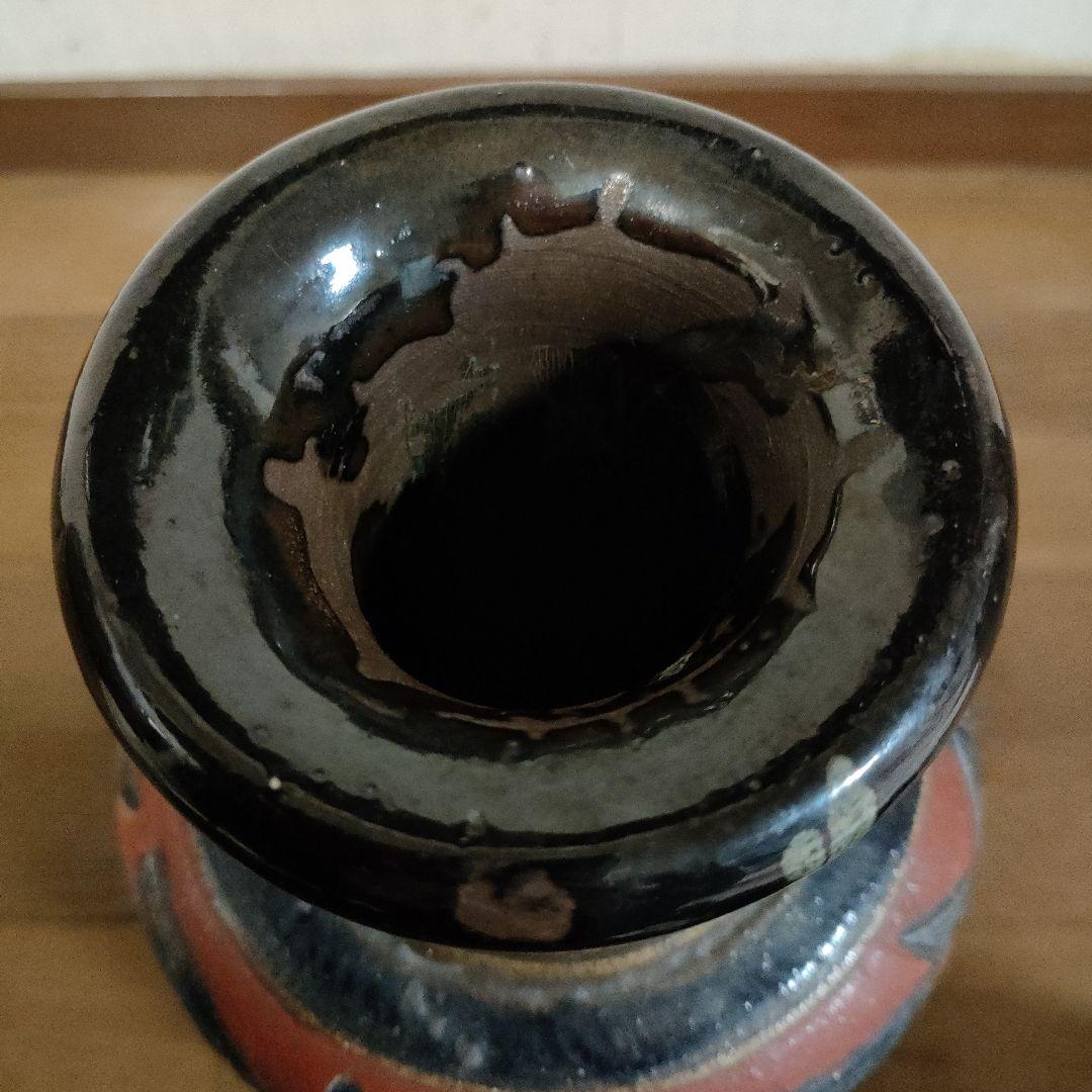 ★壺屋焼★小橋川清正 赤絵魚紋大壷 高さ３７ｃｍ、重量約５．５kg