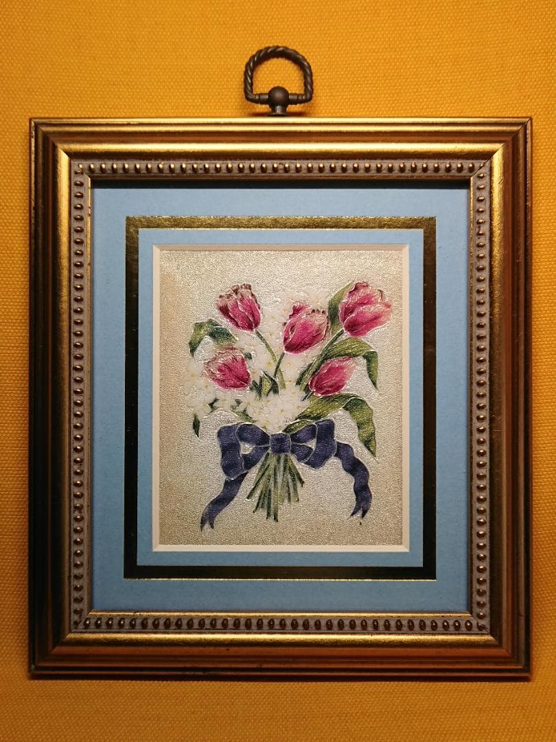 七宝　花絵　チューリップ　オブジェ　置物　インテリア　工芸品　美術品　A1705