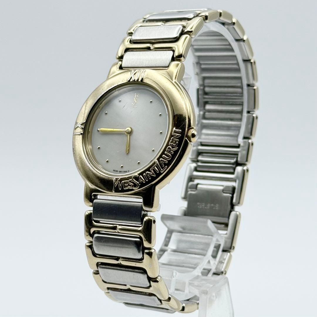 ✨新品電池・稼働✨サンローラン 腕時計 クォーツ ラウンド コンビ レディース