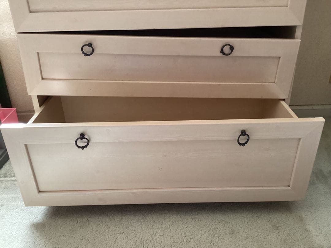 ❤️セール❤️ 木製チェスト 5段 ・レトロガラス窓付き・送料込みでお得♪