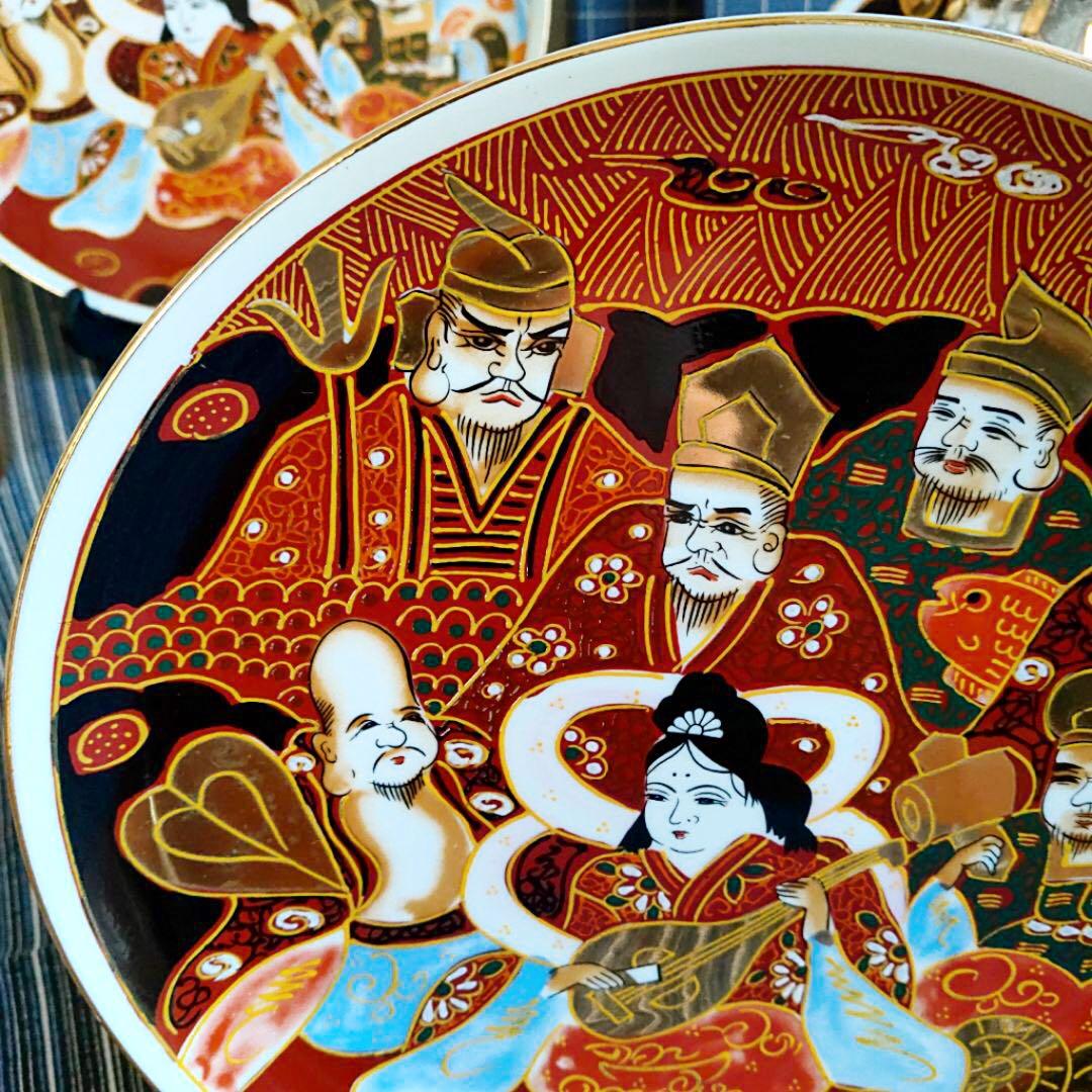 【新品】金彩盛絵七福神飾り皿10枚 開運 招福 縁起物 飾皿 金飾 和皿 福物