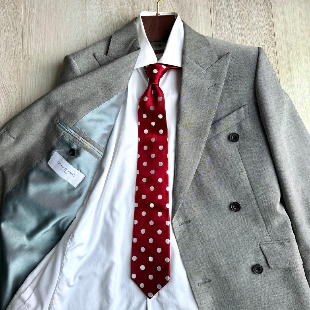 【美品】 ポールスミス 高級 ネクタイ ドット レッド グレー シルク 日本製