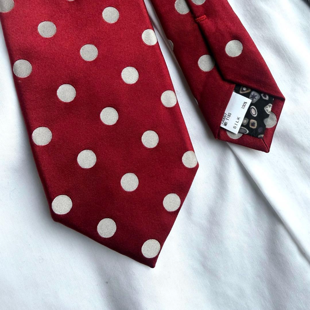 【美品】 ポールスミス 高級 ネクタイ ドット レッド グレー シルク 日本製