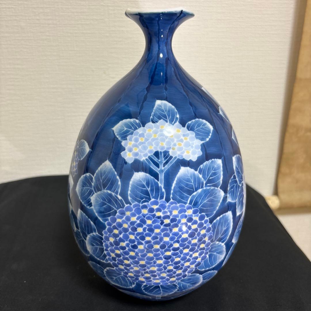 藤井朱明 壺 飾り壺 花器 日展人気作家 有田焼 紫陽花花瓶