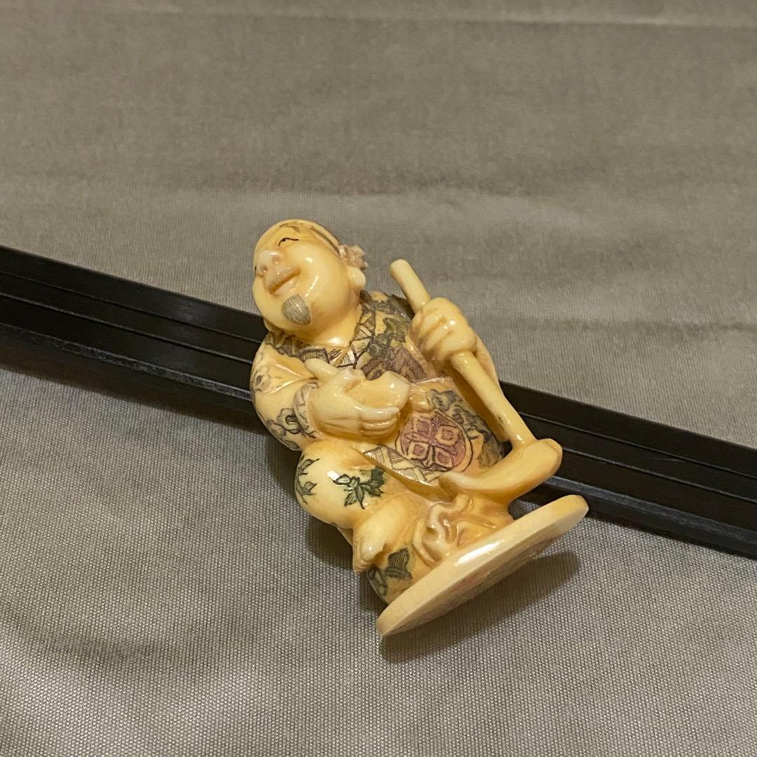 古美術 在銘 山口 カバ牙 根付 河馬 骨董 Netsuke 人物 彫刻⑥