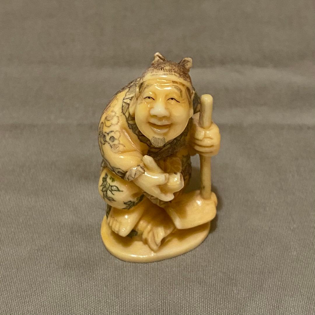 古美術 在銘 山口 カバ牙 根付 河馬 骨董 Netsuke 人物 彫刻⑥