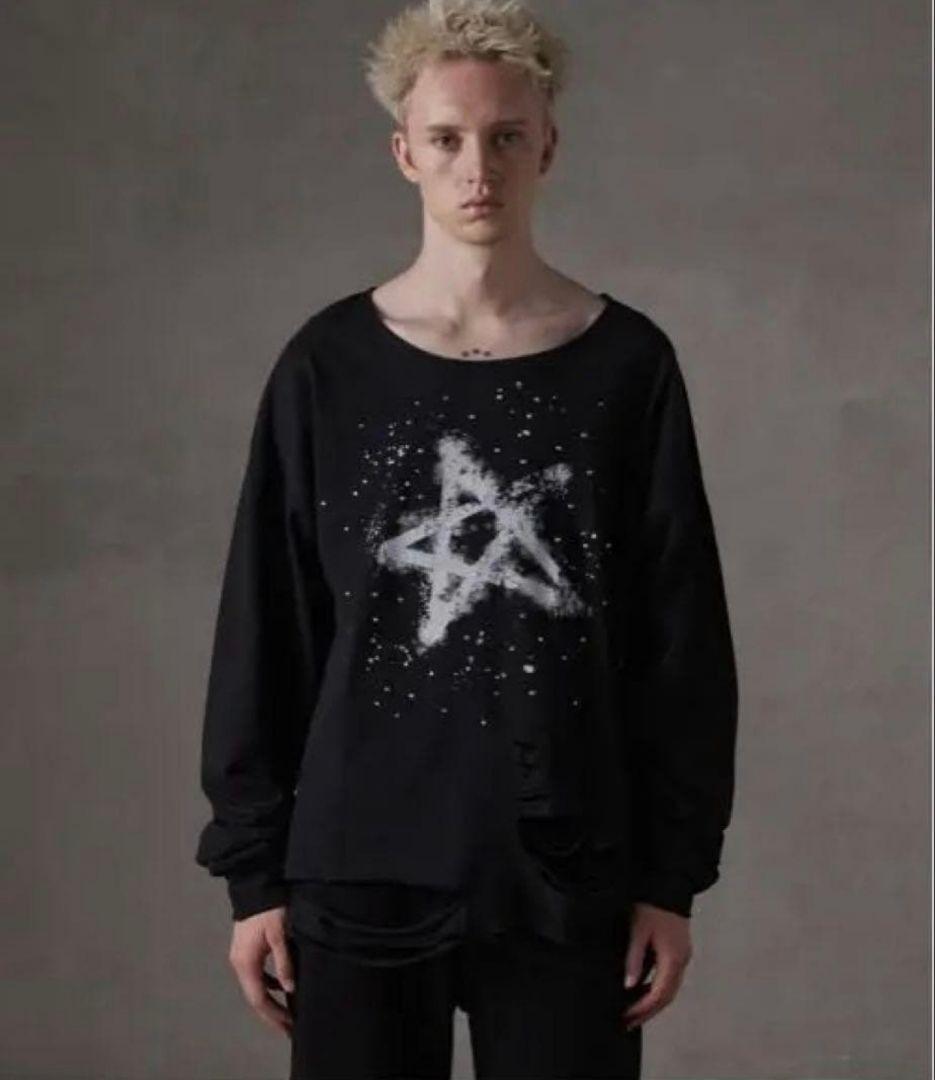 【GRANCY】ラインストーンデザイン グラフィックダメージ ロンT