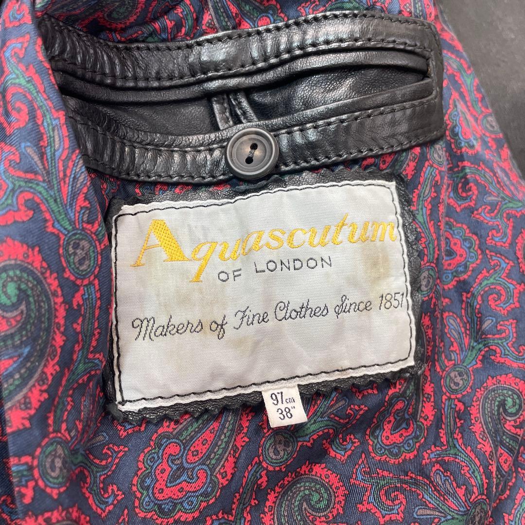 美品 アクアスキュータム トレンチコート ペイズリー ベルト 総柄 ダブル 黒