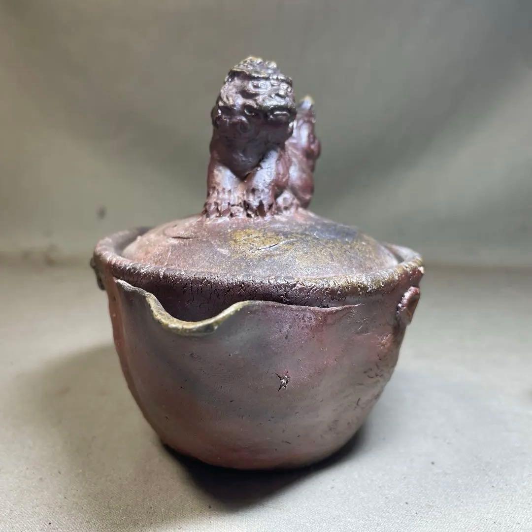 ト*ー様 備前焼　備前手造り龍宝瓶　獅子宝瓶 在銘 ２点セット 煎茶器 急須 煎
