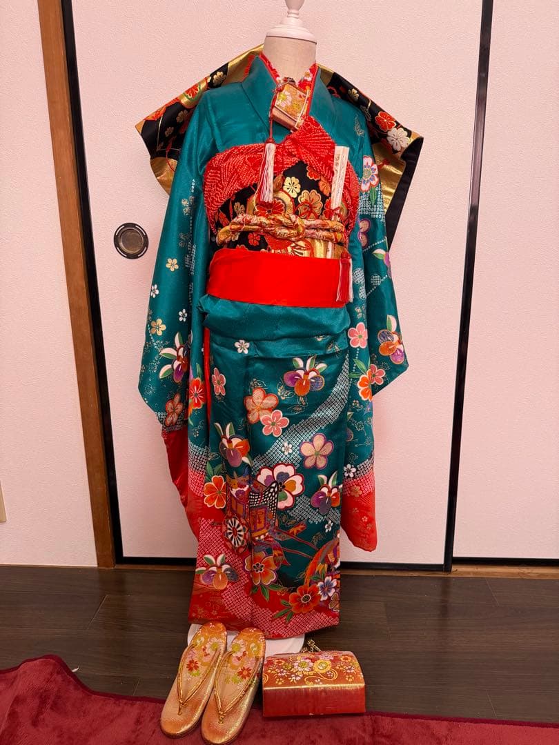 七五三 7歳　お着物　フルセット　グリーン