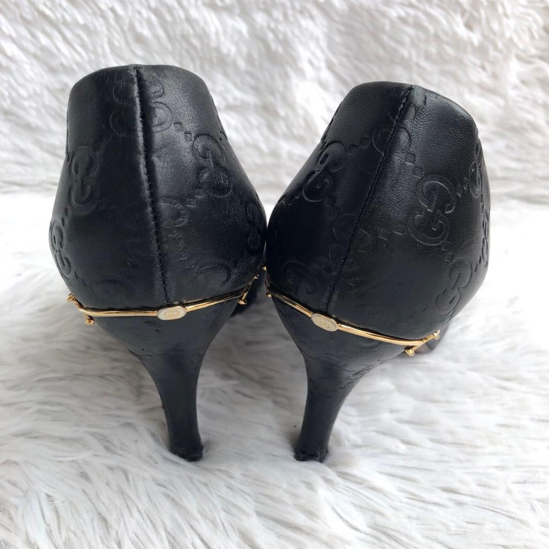 パンプス 23.5 黒 GUCCI グッチ GG シマ 本革 レザー ハイヒール