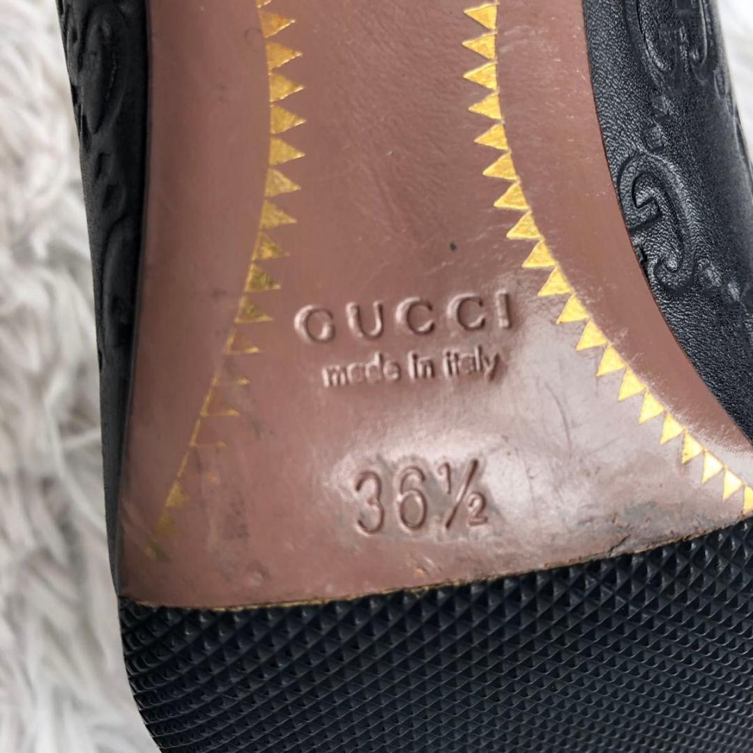 パンプス 23.5 黒 GUCCI グッチ GG シマ 本革 レザー ハイヒール