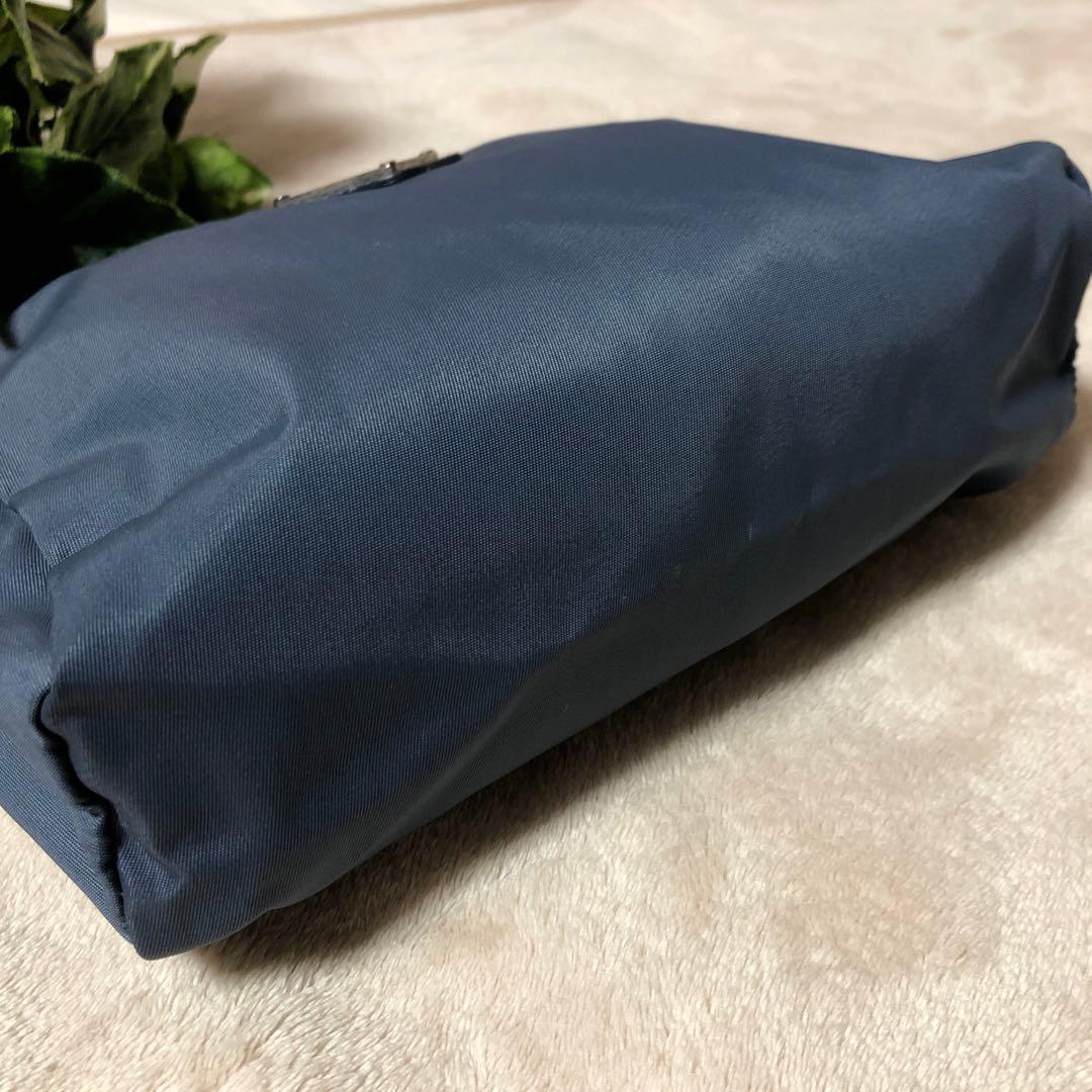 極美品♡ レアカラー　プラダ　ポーチ　三角プレート　ロゴ　ブルー　パープル