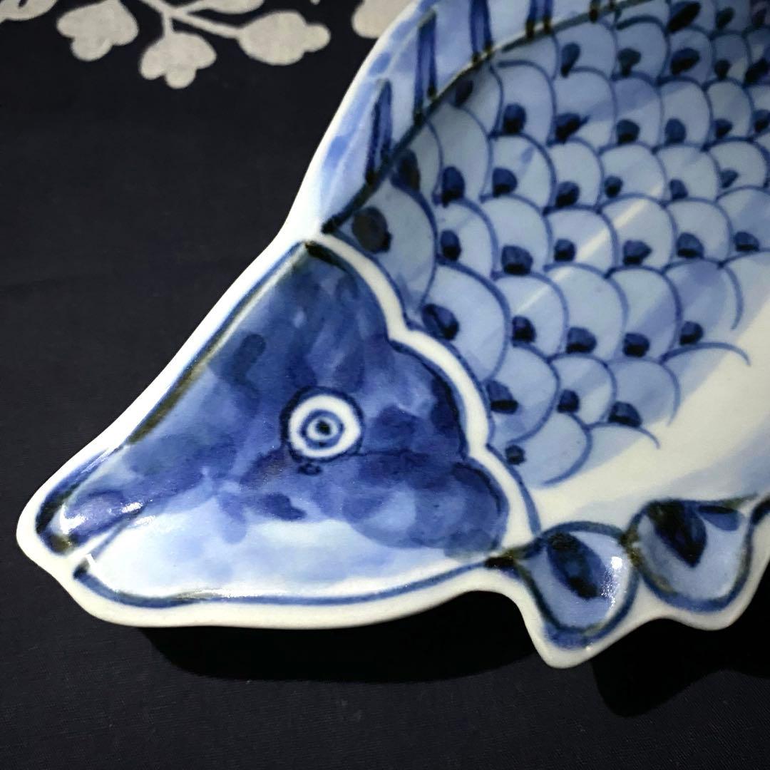 美濃焼　幸兵衛窯　中国明代写し古染付魚形向付　人間国宝　加藤卓男　五客組　共箱有