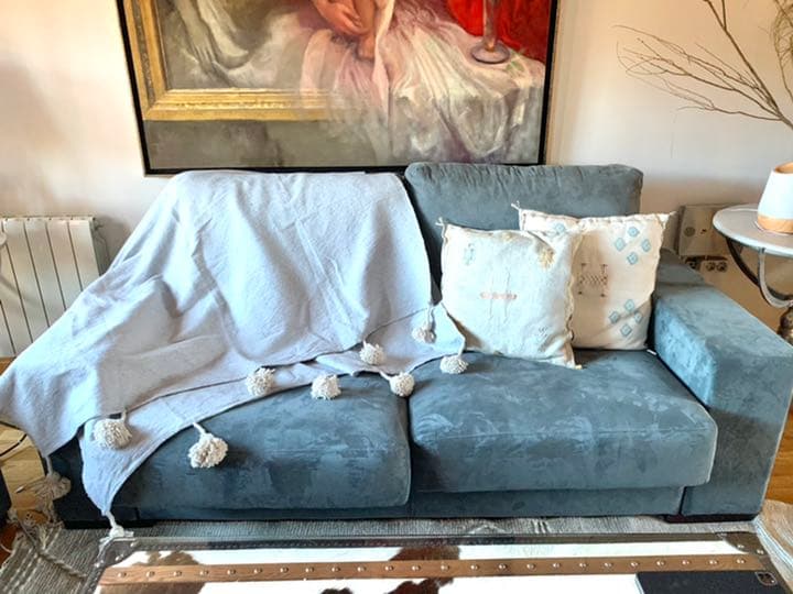 ポンポン　ブランケット　毛布　ラグ　pompom blanket ブルー　大