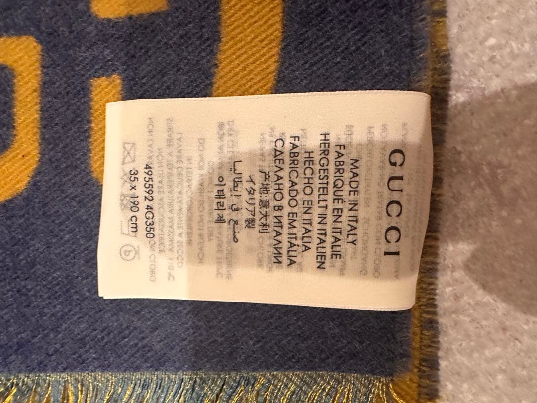 GUCCI GGロゴ マフラー イエローxブルー35x190cm ユニセックス