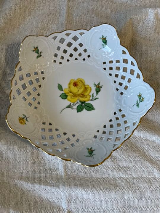 マイセン イエロー ローズ レース プレート 21cm