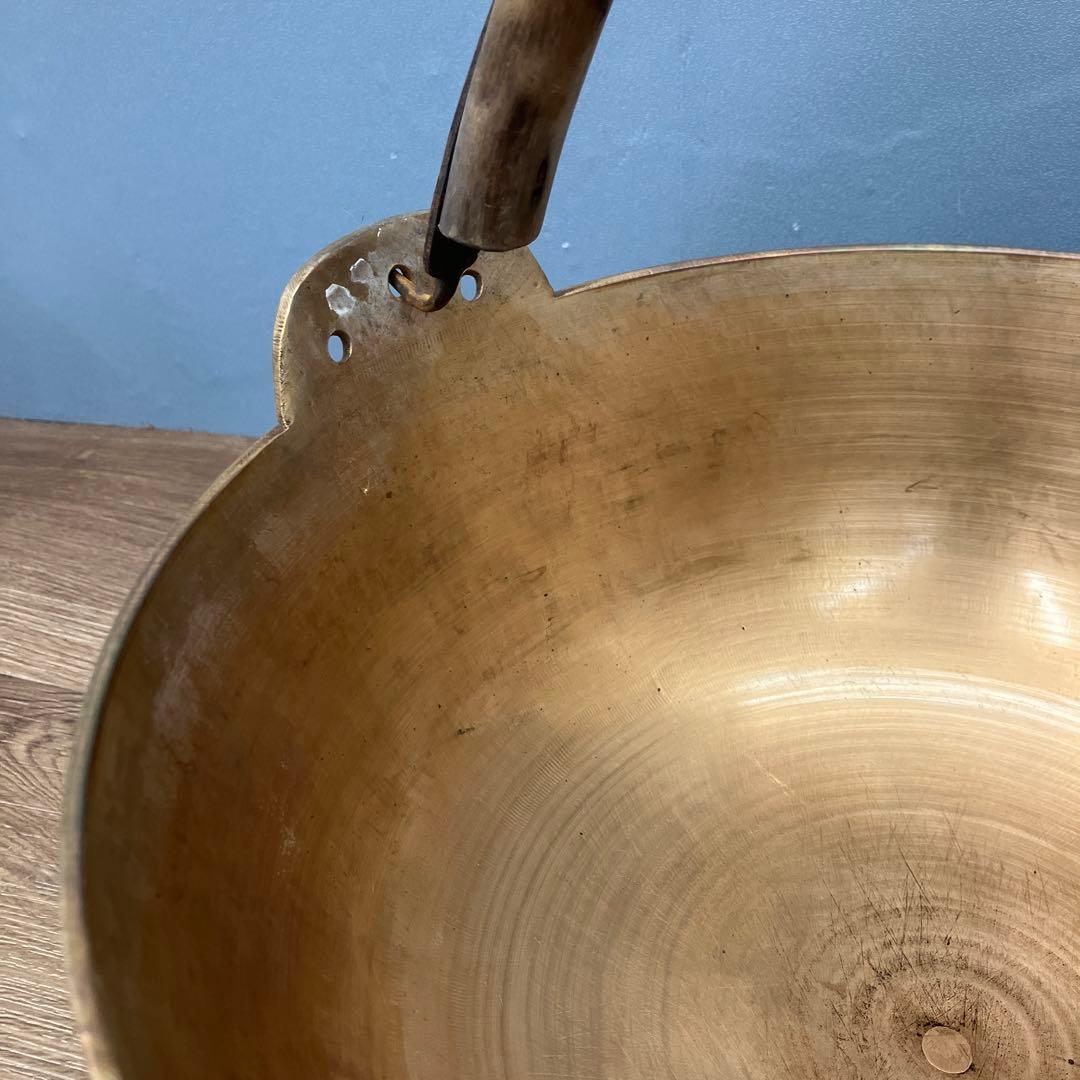 E-2 ヴィンテージ 真鍮製 持ち手付きボウル 天然木ハンドル 菓子器 古道具