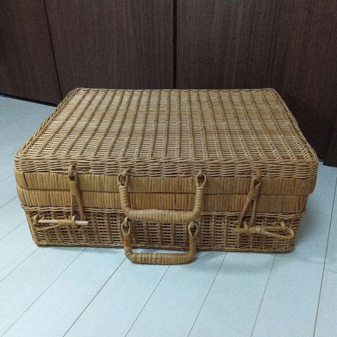 「昭和レトロ」良品 アンティーク 大型 藤製品 ピクニック バスケット