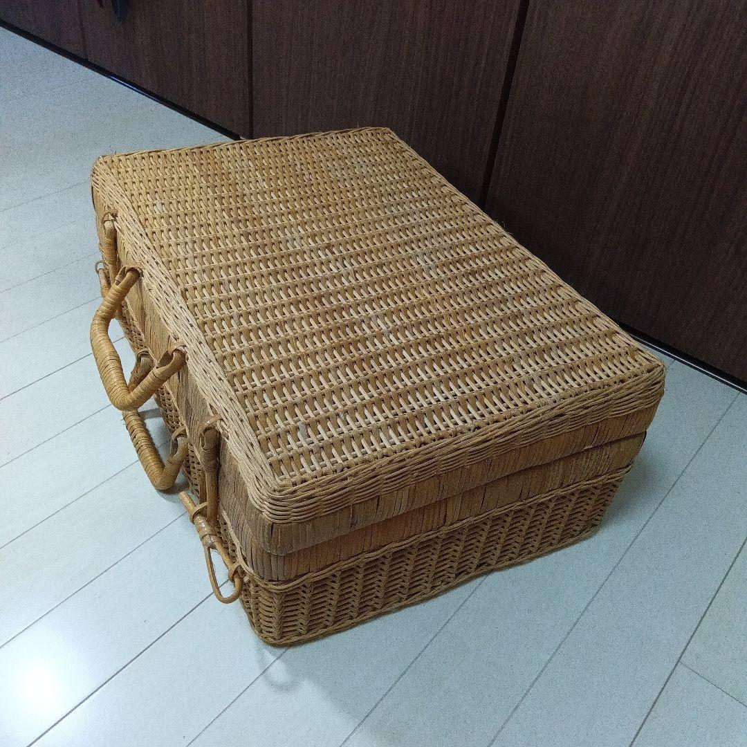 「昭和レトロ」良品 アンティーク 大型 藤製品 ピクニック バスケット