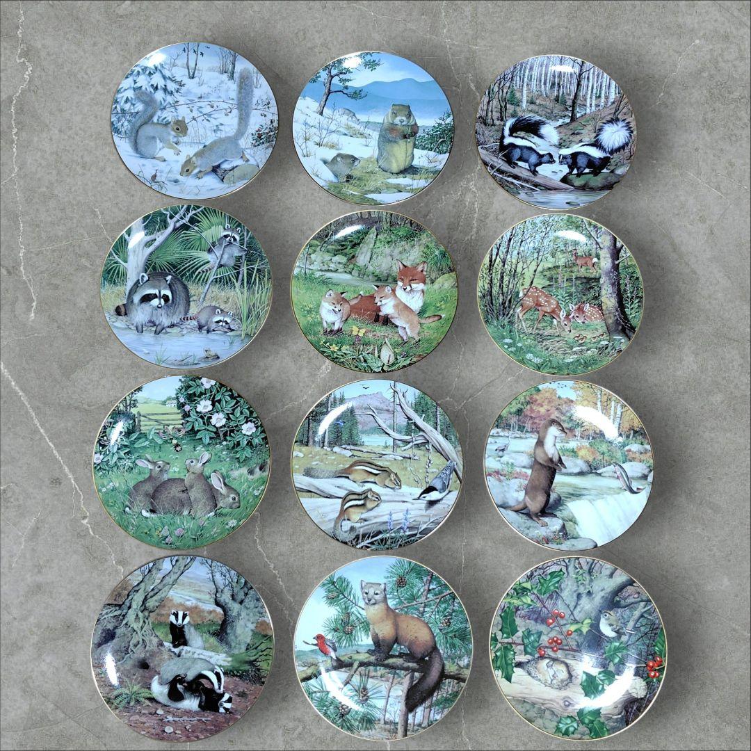 絵皿 森の１年 12種の動物 フランクリン・ポーセリン 1981 限定版 陶器