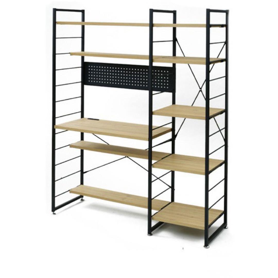 新品箱不良　山善　ウッドシェルフデスクMWSD-1612E(OAK/SBK)