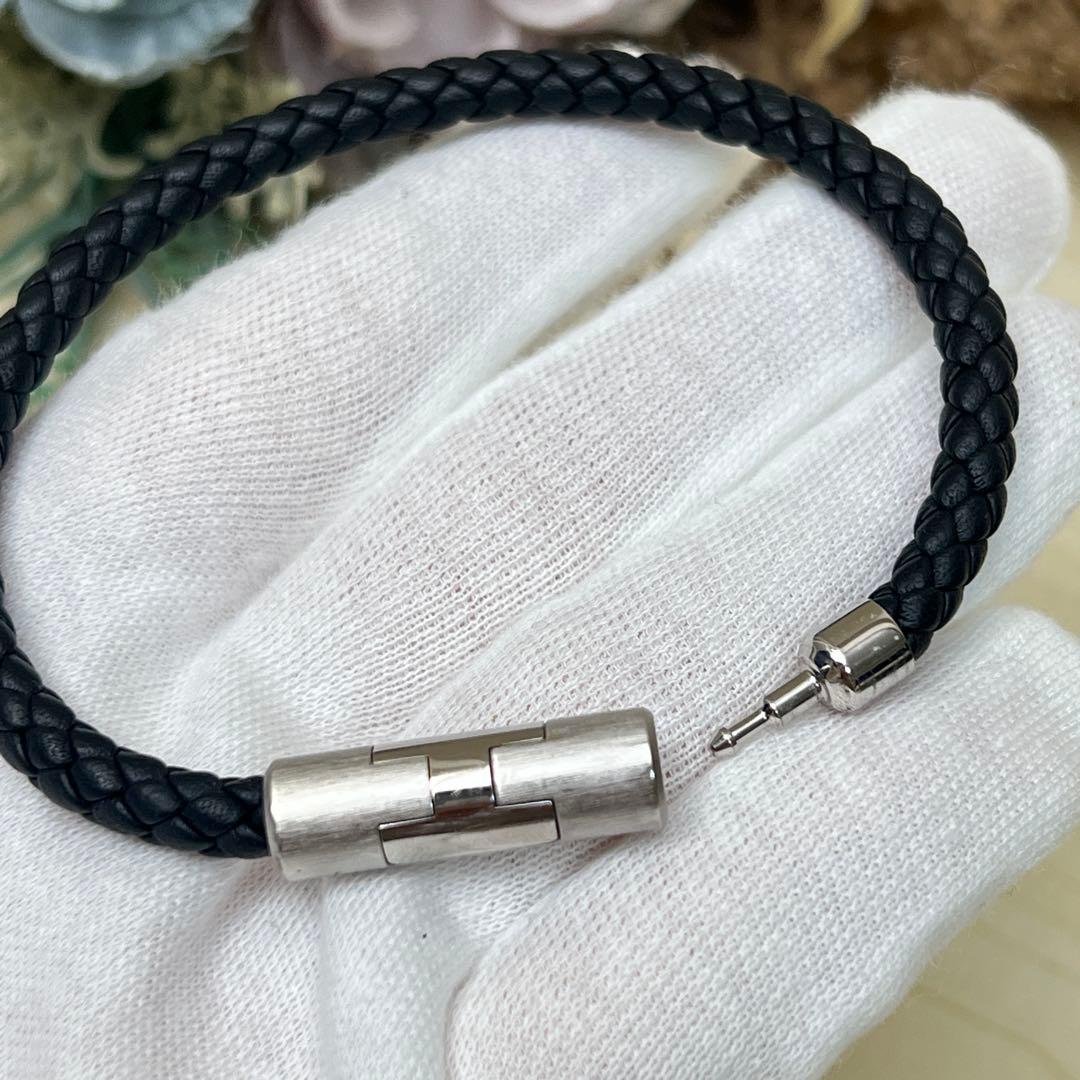 エルメス ゴリアテ ブラック シルバー レザー バングル ブレスレット