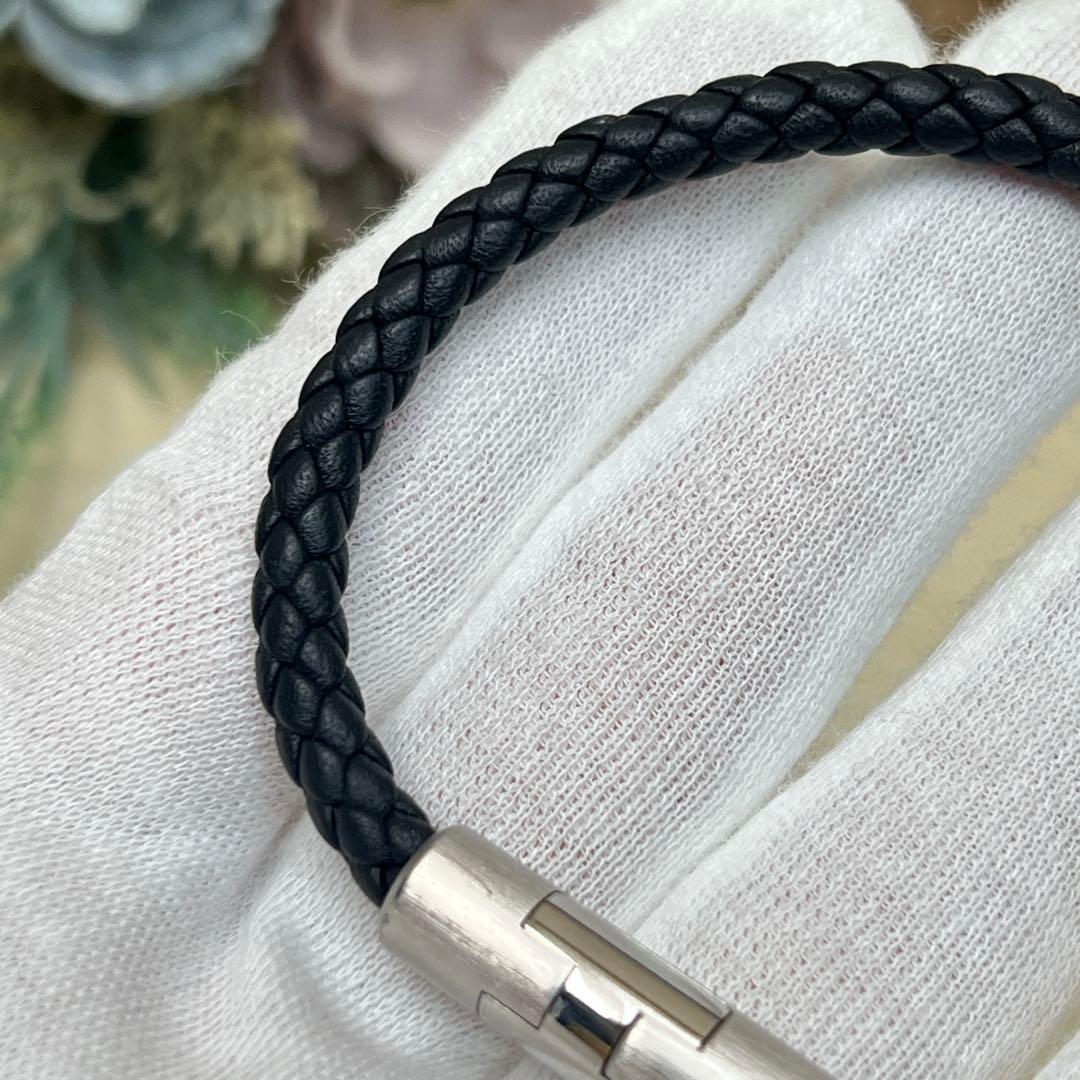 エルメス ゴリアテ ブラック シルバー レザー バングル ブレスレット