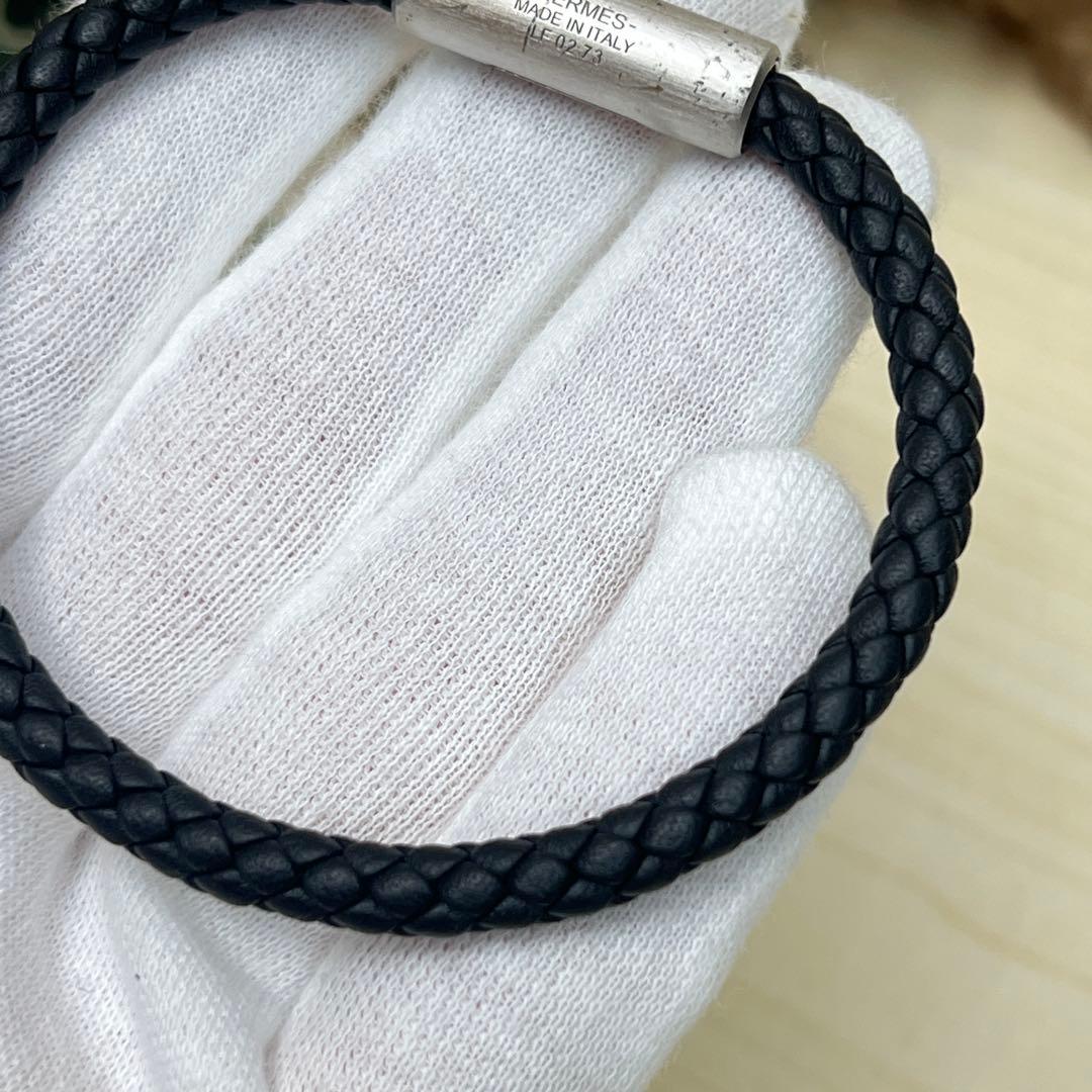 エルメス ゴリアテ ブラック シルバー レザー バングル ブレスレット