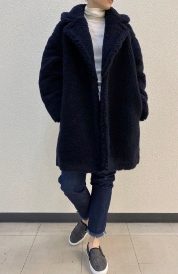 新品★セオリーリュクス★ネイビー ボア パイルチェスターコート テディベアコート