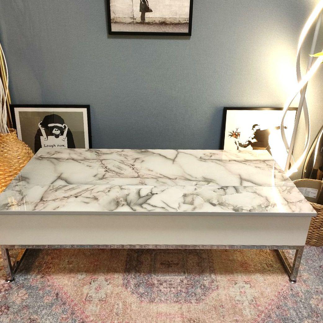 dinos ディノス 大理石調 昇降式 リビングテーブル 収納付き